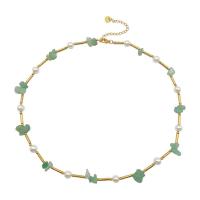 Titan stål halsband, med Aventurin & Plast Pearl, med 5cm extender kedja, mode smycken & för kvinna, två olikfärgade, Såld Per 42 cm Strand