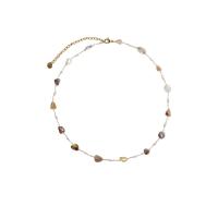 Titanium Steel Necklace, with Agate & Plastic Pearl, with 7cm extender chain, gold color plated, fashion jewelry & for woman, multi-colored, Sold Per 40 cm Strand