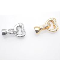 Brass Hook and Eye Clasp Heart plated DIY & micro pave cubic zirconia nickel lead & cadmium free Sold By PC