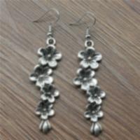 Zinc Alloy Drop Earrings Flower antique silver color plated vintage & fashion jewelry & for woman nickel lead & cadmium free 35mm Sold By Pair
