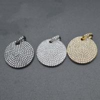 Cubic Zirconia Micro Pave Brass Pendant, Flat Round, plated, DIY & micro pave cubic zirconia, more colors for choice, nickel, lead & cadmium free, 25mm, Sold By PC