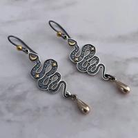 Tibetan Style Drop Earrings, Snake, plated, vintage & fashion jewelry & for woman, mixed colors, nickel, lead & cadmium free, 13-45mm, Sold By Pair