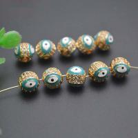 Fashion Evil Eye Jewelry Beads, Brass, Round, gold color plated, DIY & micro pave cubic zirconia & enamel, acid blue, nickel, lead & cadmium free, 8mm, Sold By PC