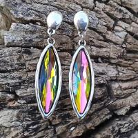 Tibetan Style Drop Earrings, with Cubic Zirconia, Horse Eye, silver color plated, fashion jewelry & for woman, multi-colored, nickel, lead & cadmium free, 13-45mm, Sold By Pair