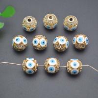 Fashion Evil Eye Jewelry Beads Brass Round gold color plated DIY & micro pave cubic zirconia & enamel mixed colors nickel lead & cadmium free 10mm Sold By PC