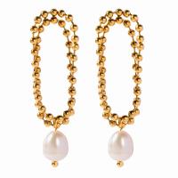 Stainless Steel Drop Earring 304 Stainless Steel with Freshwater Pearl Vacuum Ion Plating fashion jewelry & for woman golden Sold By Pair
