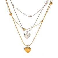 Stainless Steel Jewelry Necklace, 304 Stainless Steel, with 2.17inch extender chain, Heart, Vacuum Ion Plating, Double Layer & fashion jewelry & for woman, more colors for choice, 11.30mm, Sold Per Approx 14.57 Inch, Approx 16.34 Inch Strand