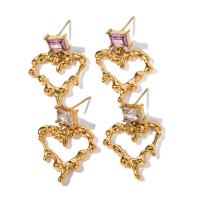 Stainless Steel Drop Earring, 304 Stainless Steel, Heart, 18K gold plated, fashion jewelry & micro pave cubic zirconia & for woman, more colors for choice, 30.50x19.20mm, Sold By Pair