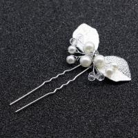 Hair Stick, Tibetan Style, with Plastic Pearl, handmade, fashion jewelry & for woman & with rhinestone, more colors for choice, nickel, lead & cadmium free, 80x65mm, Sold By PC