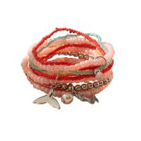 Glas perler armbånd, Glasperler, med Shell & Zinc Alloy, Boheme stil & elastisk & for kvinde, flere farver til valg, Indvendig diameter:Ca. 55mm, Solgt af sæt