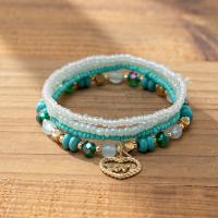 Glas perler armbånd, Glasperler, med Zinc Alloy, Boheme stil & elastisk & for kvinde, flere farver til valg, Indvendig diameter:Ca. 55mm, Solgt af sæt