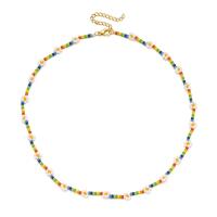Glass Seed Beads Necklace, Seedbead, with Tibetan Style, with 5cm extender chain, Flower, gold color plated, fashion jewelry & for woman, more colors for choice, Length:Approx 45 cm, Sold By PC