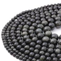 Edelstein Schmuckperlen, Obsidian, rund, DIY & verschiedene Größen vorhanden, schwarz, verkauft per ca. 38 cm Strang
