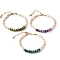 Gemstone Bracelets, Brass, with Gemstone & Plastic Pearl, plated, fashion jewelry & different materials for choice, more colors for choice, nickel, lead & cadmium free, Length:Approx 16 cm, Sold By PC
