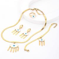 Evil Eye Jewelry Set finger ring & bracelet & earring & necklace Titanium Steel plated 4 pieces & fashion jewelry & for woman gold nickel lead & cadmium free Sold By Set