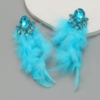 Fashion Feather Earring, Tibetan Style, with Glass Rhinestone & Feather, fashion jewelry & for woman, more colors for choice, nickel, lead & cadmium free, 148x82mm, Sold By Pair