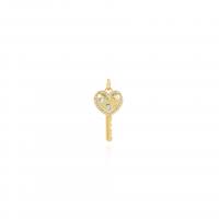 Cubic Zirconia Micro Pave Brass Pendant, Key, plated, DIY & micro pave cubic zirconia, golden, 12.20x26x2.50mm, Sold By PC