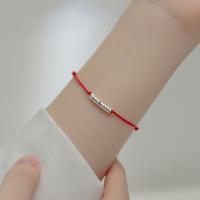 Bracelets en argent sterling, argent sterling 925, avec corde de cire, fait à la main, Réglable & pour femme, rouge, Longueur:Environ 26 cm, Vendu par PC