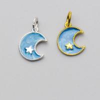 925 Sterling Silver Pendant, Moon, plated, DIY & epoxy gel, more colors for choice, 12x9.50x1mm, Sold By PC