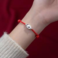 925 Sterling Silver Bangle Bracelet, with Wax Cord, Ingot, plated, for woman, red, Length:Approx 23 cm, Sold By PC