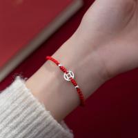 925 Sterling Silver Bangle Bracelet, with Wax Cord, with 3CM extender chain, plated, for woman, red, Sold By PC