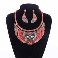 Zinc Alloy Jewelry Set earring & necklace with Cloth with 2inch extender chain Owl plated 2 pieces & Bohemian style & for woman & with rhinestone Length Approx 17.7 Inch Sold By Set