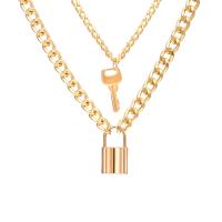Zinc Alloy Necklace with 3.1inch extender chain Lock and Key plated Double Layer & punk style & for woman Length Approx 16.1 Inch Approx 20.7 Inch Sold By PC
