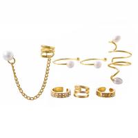 aleación de zinc Aretes, con Perlas plásticas, chapado en color dorado, estilo punky & para mujer & con diamantes de imitación, 13-31mm, Vendido por Set