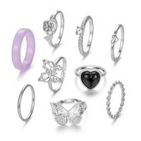 Zinc Alloy ring Set, med Resin, sølvfarvet forgyldt, mode smykker & for kvinde & med rhinestone, Størrelse:6-9, Solgt af sæt