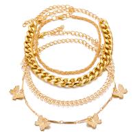 Tibetan Style Anklet, with 2inch extender chain, Butterfly, gold color plated, 4 pieces & for woman, Length:Approx 7.9 Inch, Approx 8.3 Inch, Sold By Set