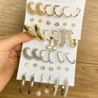 Zinklegierung Ohrring-Set, mit Kunststoff Perlen, plattiert, neun Stück & für Frau & mit Strass, keine, 5-41mm, verkauft von Paar