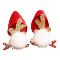 Нетканые ткани Рождественский клип волос, с цинковый сплав, Связанный вручную, 2 шт. & Рождественский дизайн & Женский, красный, 65x50mm, продается указан