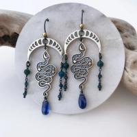 Tibetan Style Drop Earrings, with Crystal, Snake, plated, vintage & fashion jewelry & for woman, mixed colors, nickel, lead & cadmium free, 13-45mm, Sold By Pair