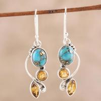 Tibetan Style Drop Earrings, with Cubic Zirconia & Turquoise, silver color plated, vintage & fashion jewelry & for woman, mixed colors, nickel, lead & cadmium free, 13-45mm, Sold By Pair