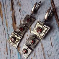 Tibetan Style Drop Earrings, Square, plated, vintage & fashion jewelry & for woman & with rhinestone, red, nickel, lead & cadmium free, 56mm, Sold By Pair
