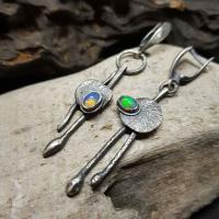 Asymmetric Earrings, Tibetan Style, with Opal, Antique Tin Color Plated, vintage & fashion jewelry & for woman, mixed colors, nickel, lead & cadmium free, 13-45mm, Sold By Pair