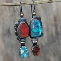 Tibetan Style Drop Earrings, with Glass, plated, vintage & fashion jewelry & for woman, mixed colors, nickel, lead & cadmium free, 13-45mm, Sold By Pair