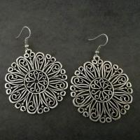 Zinc Alloy Drop Earrings Flat Round antique silver color plated vintage & fashion jewelry & for woman & hollow nickel lead & cadmium free 13-45mm Sold By Pair