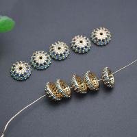 Brass Spacer Beads Round gold color plated DIY & micro pave cubic zirconia blue nickel lead & cadmium free Sold By PC