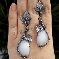 Zinc Alloy Drop Earrings with Cats Eye antique silver color plated vintage & fashion jewelry & for woman nickel lead & cadmium free 13-45mm Sold By Pair