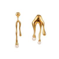 Asymmetric Earrings, 304 Stainless Steel, with Plastic Pearl, 18K gold plated, fashion jewelry & for woman, golden, Sold By Pair