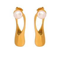 Titanium stål øreringe, med Ferskvandsperle, mode smykker & for kvinde, flere farver til valg, 31x9mm, Solgt af par