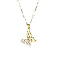 Stainless Steel Sweater Chain Necklace 304 Stainless Steel with 1.97inch extender chain Butterfly Vacuum Plating fashion jewelry & micro pave cubic zirconia & for woman golden Sold Per Approx 15.75 Inch Strand