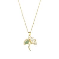 Titanium Steel Necklace, Ginkgo Leaf, Vacuum Ion Plating, fashion jewelry & micro pave cubic zirconia & for woman, golden, Sold Per Approx 15.75 Inch Strand