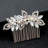 Decorative Hair Combs, Tibetan Style, with Plastic Pearl, fashion jewelry & for woman & with rhinestone, more colors for choice, nickel, lead & cadmium free, 85x60mm, Sold By PC