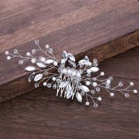 Decorative Hair Combs, Iron, with Crystal & Plastic Pearl, fashion jewelry & for woman, silver color, nickel, lead & cadmium free, 120x70mm, Sold By PC