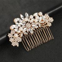 Decorative Hair Combs, Tibetan Style, with Plastic Pearl, fashion jewelry & for woman & with rhinestone, more colors for choice, nickel, lead & cadmium free, 80x70mm, Sold By PC