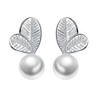 Brass Stud Earring with Plastic Pearl silver color plated fashion jewelry & for woman nickel lead & cadmium free Sold By Pair