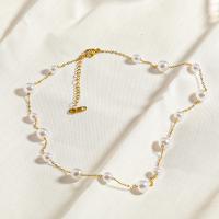 Titanstahl Halskette, mit Kunststoff Perlen, mit Verlängerungskettchen von 6.5cm, plattiert, Modeschmuck & für Frau, Goldfarbe, frei von Nickel, Blei & Kadmium, Länge:ca. 41.5 cm, verkauft von PC