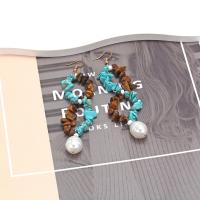 Zinc Alloy Drop Earrings with turquoise & Plastic Pearl handmade fashion jewelry & for woman multi-colored nickel lead & cadmium free Sold By Pair